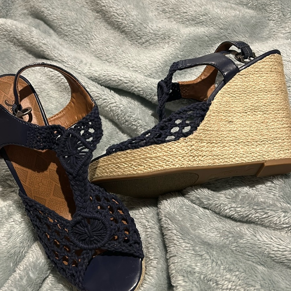 Navy Macrame Wedge Espadrille Sandals-NWT- 9